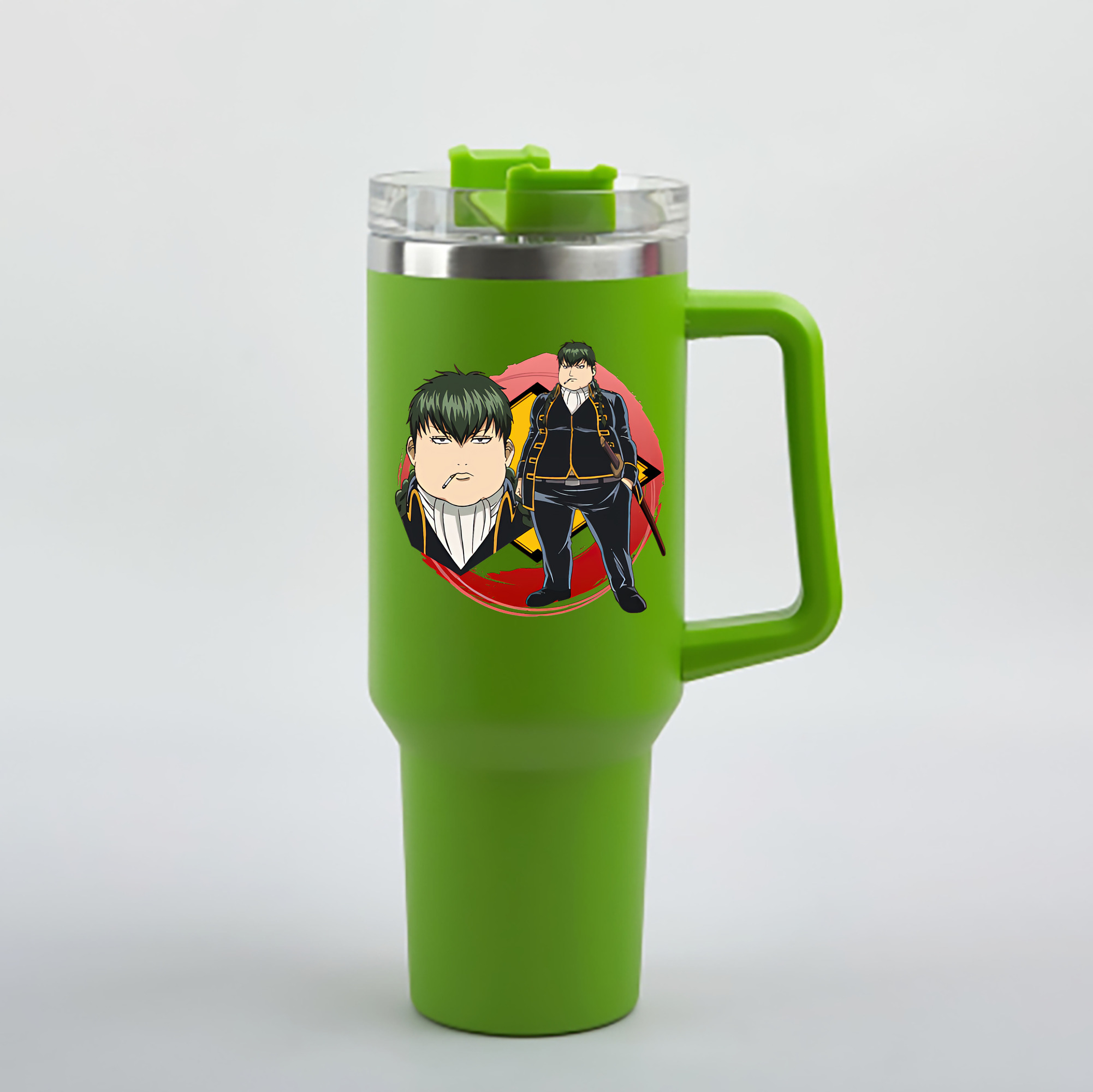 （画像用） ぎんたま 坂田銀時（さかたぎんとき） 神楽 志村新八（しむら しんぱち） GINTAMA Sakata Gintoki Kagura Shimura Shinpachi 1200mL車用タンブラー - クリスタルステッカー（プラスチックストロー付き）